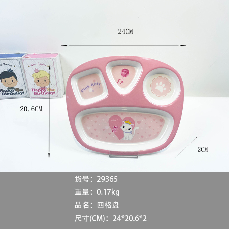 Bộ khay ăn dặm hình con mèo ngộ nghĩnh | Khay 4 ngăn, khay 3 ngăn, đĩa, bát, thìa, dĩa, cốc