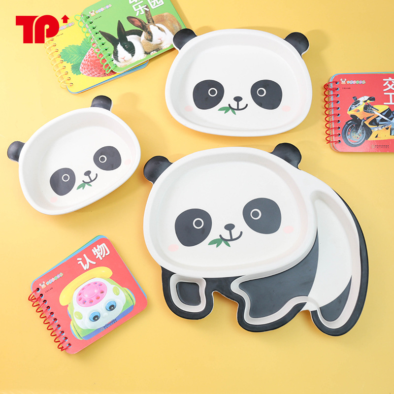 Bộ khay ăn dặm hình gấu trúc (Max 2 ngăn) | Bát cơm, Đĩa phân vùng cho bé, Cốc, Thìa