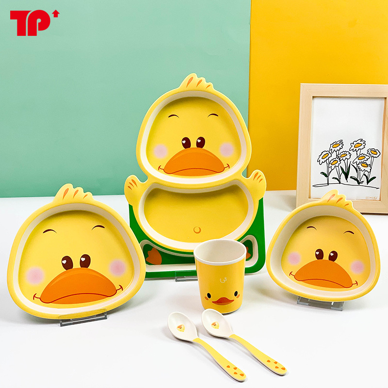 Bộ khay ăn dặm hình con vịt đáng yêu | Khay 2 ngăn, cốc, bát