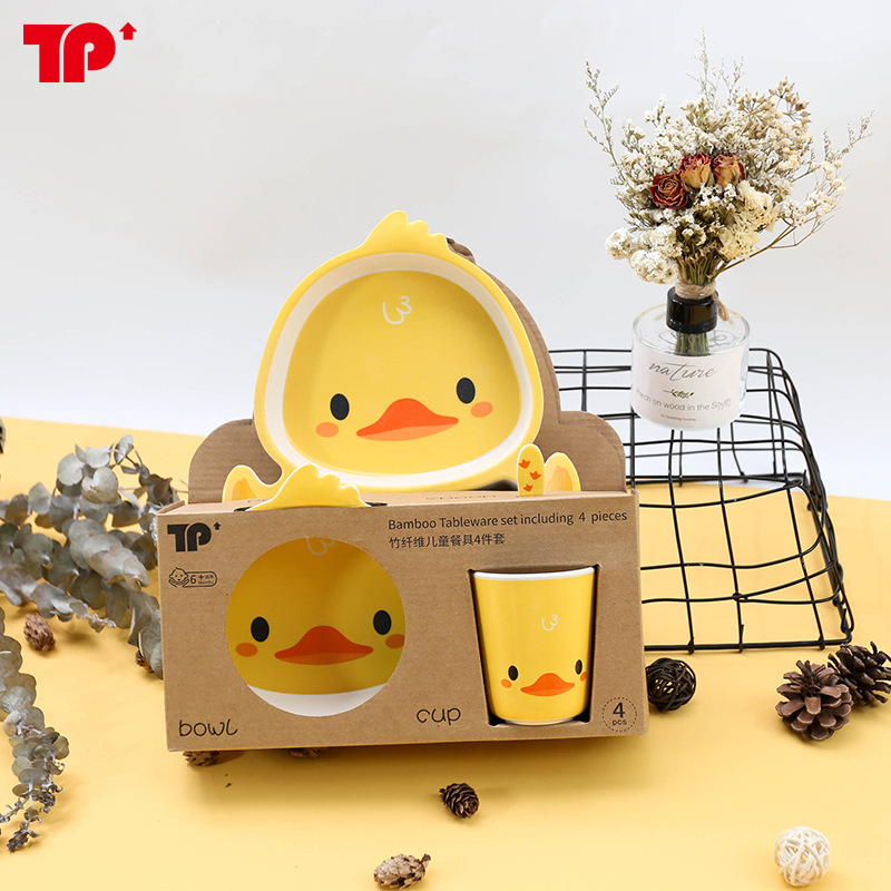 Bộ khay ăn dặm hình con vịt đáng yêu | Khay 2 ngăn, cốc, bát