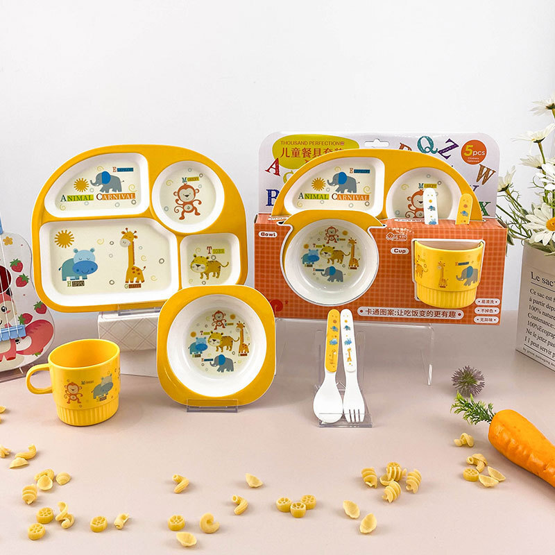 Bộ khay ăn dặm hình con khỉ ngộ nghĩnh | Khay 4 ngăn, bát, thìa, dĩa, cốc