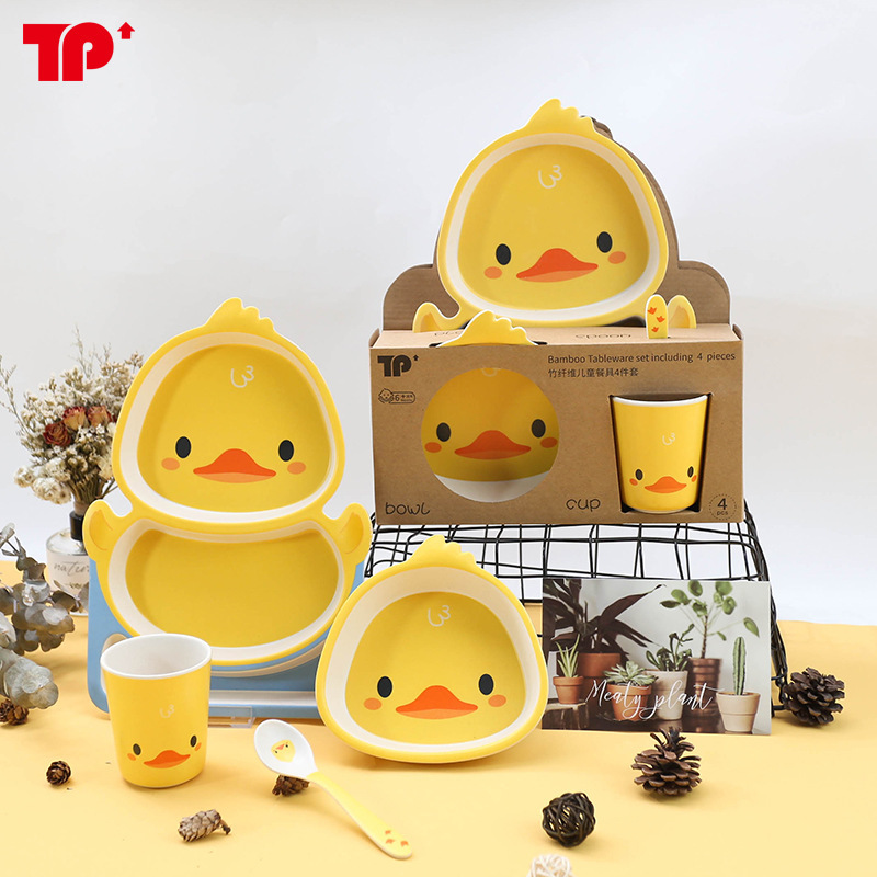 Bộ khay ăn dặm hình con vịt đáng yêu | Khay 2 ngăn, cốc, bát