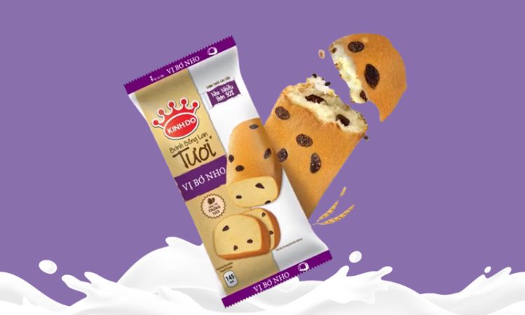 Bánh bông lan bơ nho Kinh Đô đặc biệt thêm 50% nho trong bánh