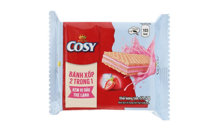 Bánh xốp 2 trong 1 kem vị dâu the lạnh Cosy gói 59.5g