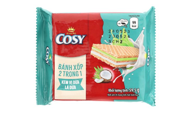 Bánh xốp 2 trong 1 kem vị dừa lá dứa Cosy gói 59.5g