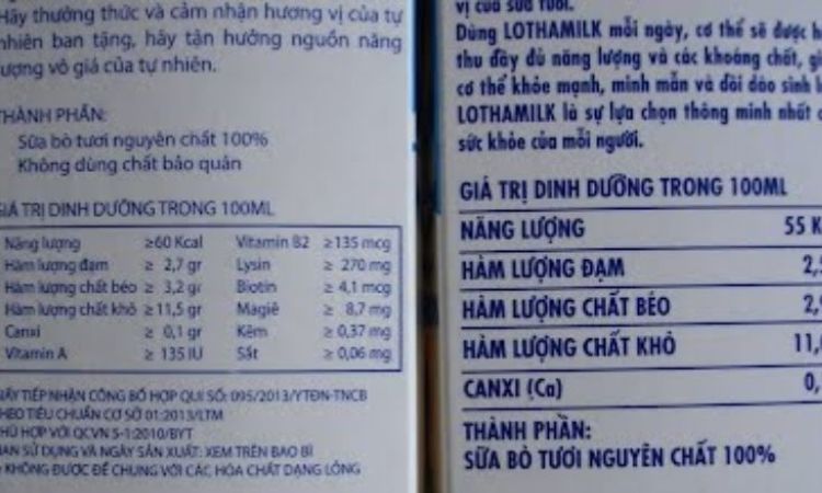 Thành phần của sữa tươi